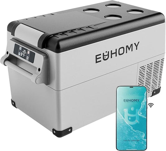 EUHOMY 12 Volt Refrigerator, 38QT(35L) Electric Cooler, 12V Fridge APP Control, 12V Cooler -4℉~68℉, Portable Freezer 12/24V DC 100-240V AC for Camping, Travel, Truck, Home