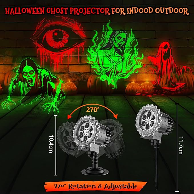 Halloween Projector Lights Outdoor - LED Rotating Skull & Ghost Projection Light, Waterproof Halloween Light Projector, Indoor/Outdoor Decor for Home, Yard, Party, Window & Wall