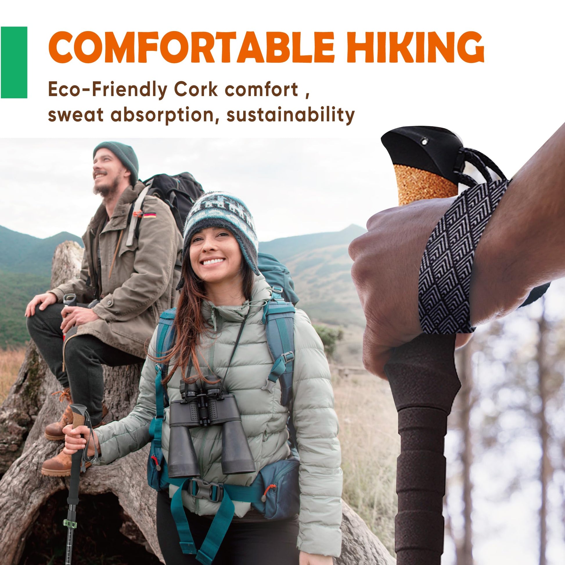 TREKOLOGY Trek-Z Cork Grip Trekking Poles – Lightweight Folding Hiking Poles, Adjustable Height