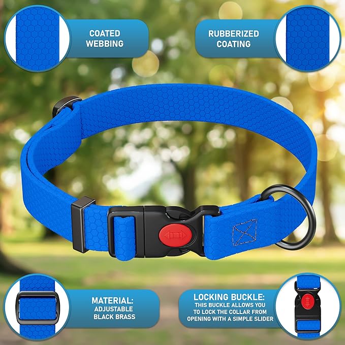 Adjustable Dog Collar with QR Code Dog Tag ID Attached - Made in USA - Honeycomb Waterproof Heavy Duty Dog Collar with Safe Lock Buckle - Odor Proof Pet Collar for Dogs with Strong Zinc D Ring