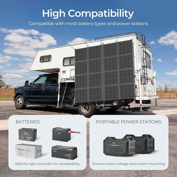 400W Portable Solar Panel, Renogy Solar Blanket N-Type Foldable Solar Panel, 25% High Efficiency, Lightweight Solar Panel Charger for Camping, RV, Marine, SUV, Off Grid Applications