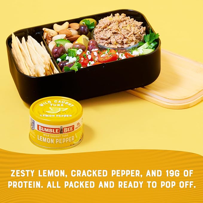 Bumble Bee Snackers - Lemon Pepper Tuna, 3 oz Easy Open Can - 19g Protein per Serving - Wild Caught Skipjack Chunk Light Tuna Pack - No Draining, Ready to Eat (Pack of 16)