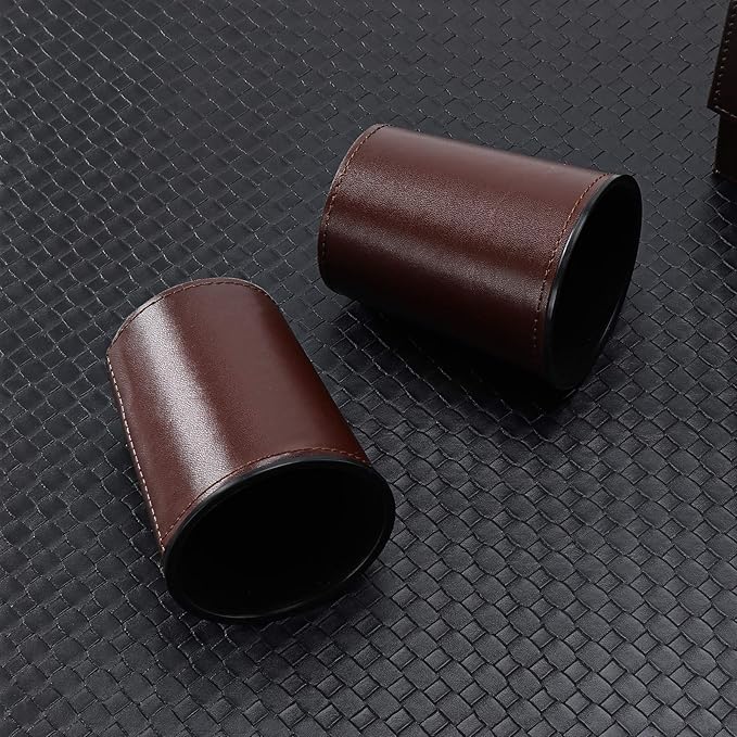 5X Dice Cup Set, PU Leather Dice Shaker Cups with 30 Dices for Bar Party Yahtzee Farkle Dice Games, Coffee (5, Brown)