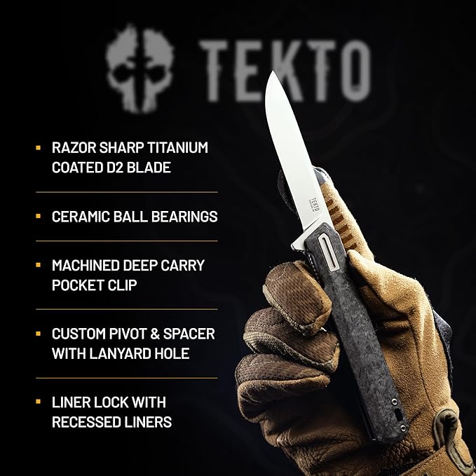 F2 Bravo Folding Knife Pocket - D2 Steel Blade, Ceramic Ball Bearings - EDC - Snap, Swift Flip - Camping, Backpacking - 2.4oz (68g), Forged Carbon Handle, Silver Titanium Accents