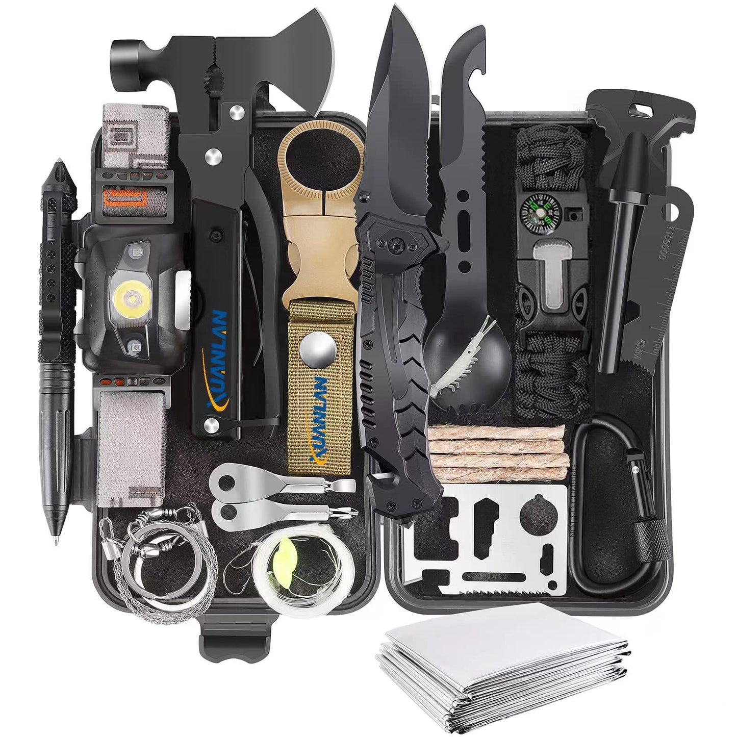 XUANLAN Emergency Survival Kit, Outdoor Survival Gear Tool with Survival Bracelet, Fire Starter