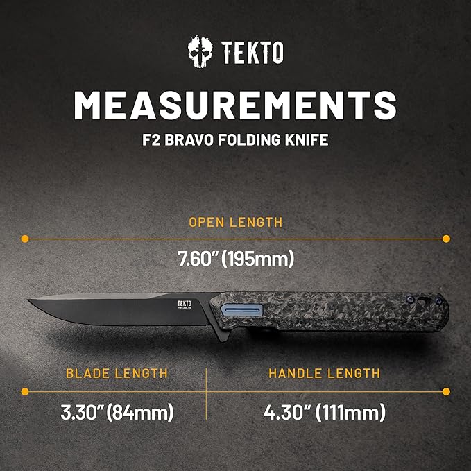 F2 Bravo Folding Pocket Knife - D2 Steel Blade, Ceramic Ball Bearings - EDC - Snap, Swift Flip for Camping, Backpacking - 2.4oz (68g), G10 Forged Carbon Handle, Blue Titanium Accents