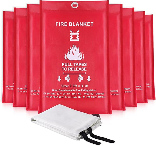 Fire Blanket for Kitchen Home Emergency - Fiberglass Blankets Fire Survival Suspension Flames Retardant Extinguisher Great for Stove Car Garage Office Camping Caravan BBQ Safety (8-Pack)