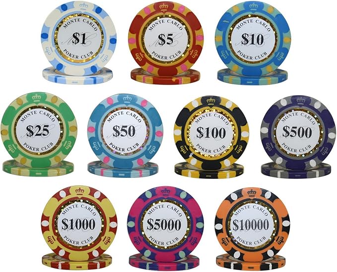 1000 pcs 14g Monte Carlo Poker Club Poker Chips Set with Aluminum Case Custom Build
