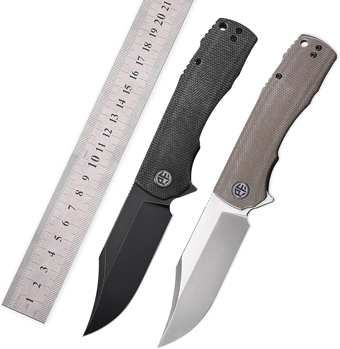 Petrified fish PFP03 Victor,3.58" K110 Satin Blade,140g Micarta Handel Flipper Liner lock Folding knife (Khaki Black Stonewashed)