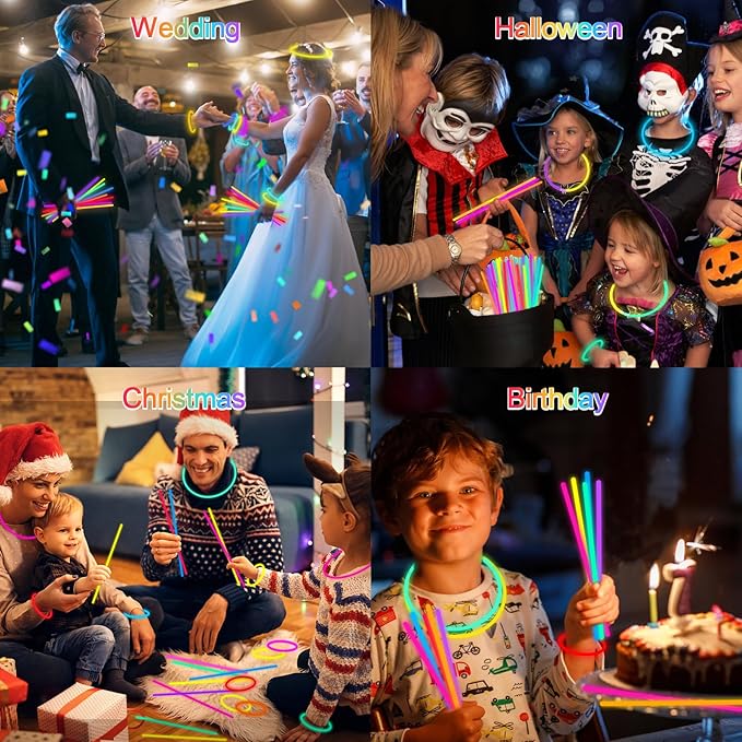 Halloween Glow Sticks Bulk Party Pack- Ultra Bright 50pk Glow in the Dark Party Favors, Glow Decorations, Neon Party Glow Necklaces and Glow Bracelets with Connectors