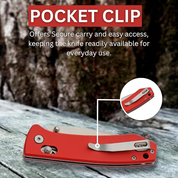 Rite Edge Premium Folding Pocket Knife 4.25" With Stainless Steel Blade, G10 Handle, Belt Clip - Camping Outdoor Utility Folder, Father's Day Gift - Red