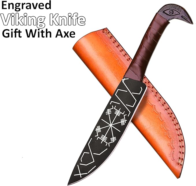 Viking Axe Gift Vikings Knife with Sheath | Hand Forged Real Handmade Outdoor Hunting Camping Axes and Hatchets | Viking Gifts for Men (Ax-05)