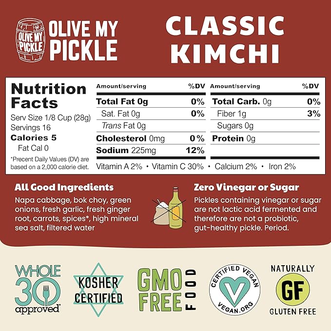Olive My Pickle Organic Kimchi Fermented - 48 oz | 3 Pack of Classic Probiotic Napa Cabbage Kimchi | Fresh Korean Kimchi with Natural Probiotics for Gut Health - Perfect for Ramen & Spicy Noodles