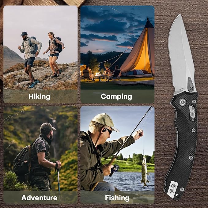 Folding Pocket Knife for Men, M390 3.7" Blade with G10 Handle and Crossbar Lock, EDC Knife for Camping, Hiking, and Outdoor Gifts for Him (Black)
