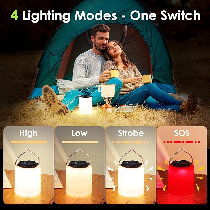 LED Camping Lantern, Rechargeable Camping Light, 4 Modes Outdoor Flashlights Lanterns with 1000LM, Water Resistant Portable Emergency Camp Light for Hurricane Hiking Survival Kits - Black