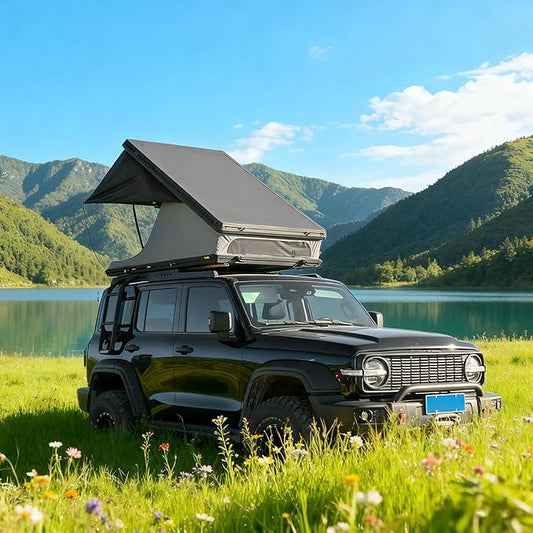 Hardshell Rooftop Tent, Car Roof Tent for Camping, Jeep, SUV, Van, with Aluminum Alloy Shell, 300D Oxford Cloth,3000mm Waterproof Rating, Mesh Windows, Mattress, Ladder, for 2-3 People, Black
