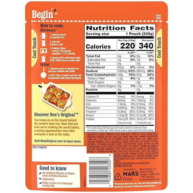 BEN'S ORIGINAL Ready Rice Creamy Four Cheese Flavored Rice, Easy Dinner Side, 8.5 oz Pouch (Pack of 12)