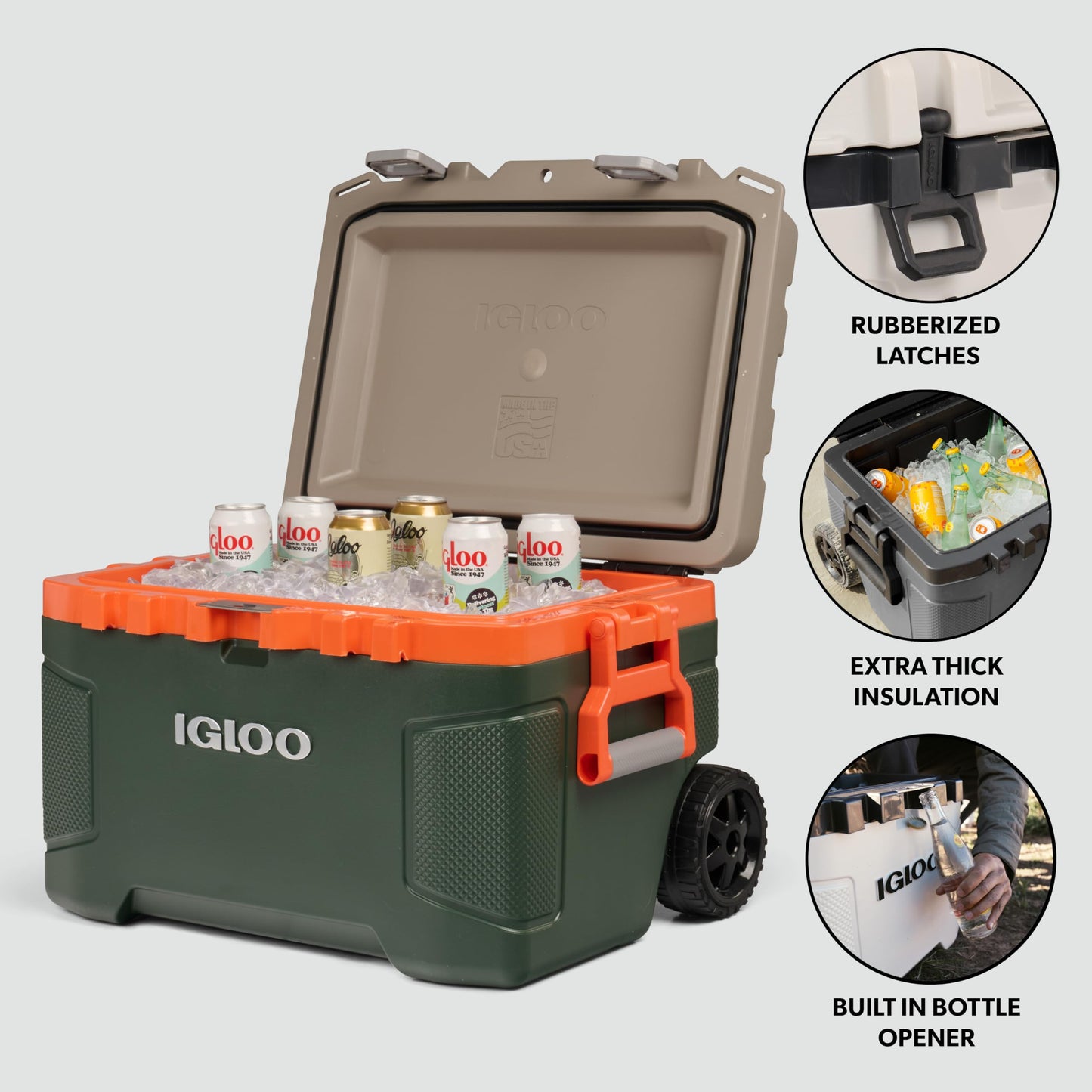 Igloo Trailmate 52Qt Wheeled Cooler, Insulated Hard Shell Ice Chest, Sportsman