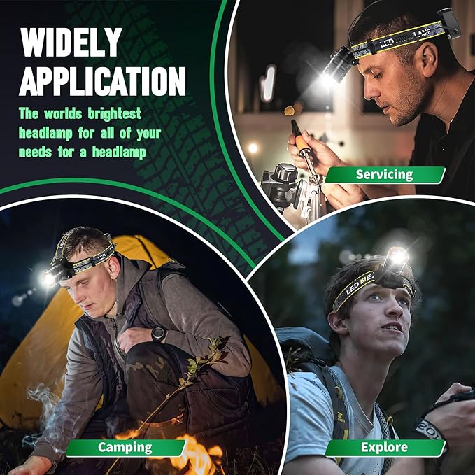 Bud K Headlamp 1000 Lumens Rechargeable LED Head Lamp with Sensor, Super Bright Headlight Outdoor, 12 Lighting Modes, IPX7 Waterproof and Zoomable, Headlamps for Adults Camping Hiking Running