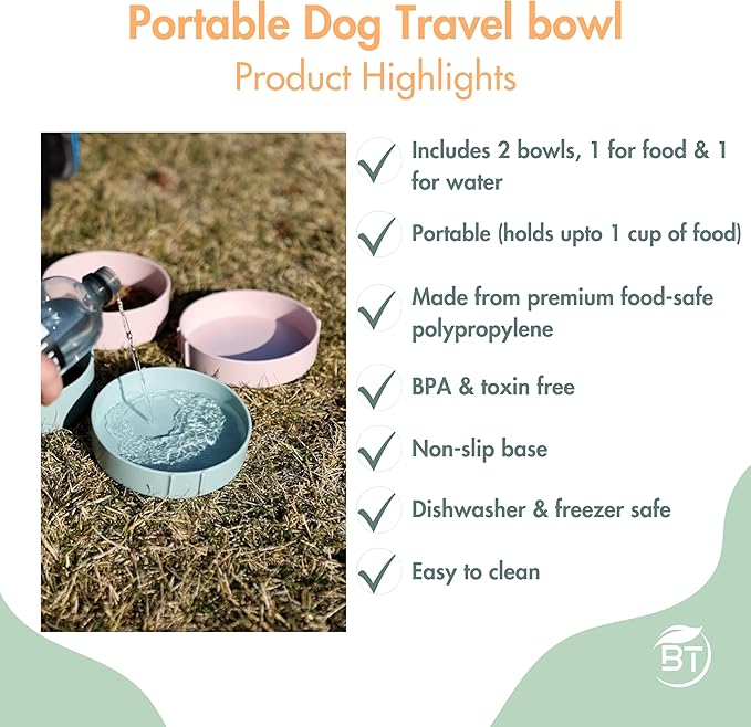 Barkin??Trails Travel Dog Bowls, Portable Outdoor Water, BPA-Free Water Bowl Set, Food Grade Plastic Dog Travel Bowl, Dog Camping Essentials, Travel Container