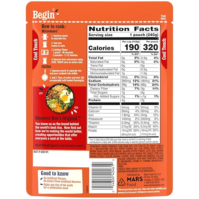 Ben?™s Original Ready Rice Chili Garlic Flavored Rice, Easy Dinner Side, 8.5 oz Pouch (Pack of 12)