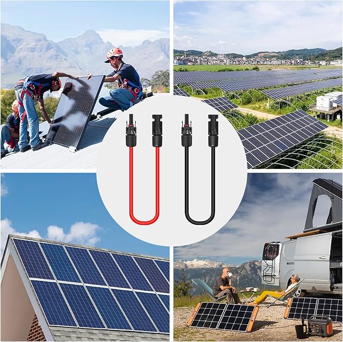 10AWG (6mm²) Solar Panel Extension Cable 1FT - Black & Red, Heavy Duty, Weather Resistant, Standard Solar Connectors Solar Extension Cable for Solar Power Systems, RVs, Boats