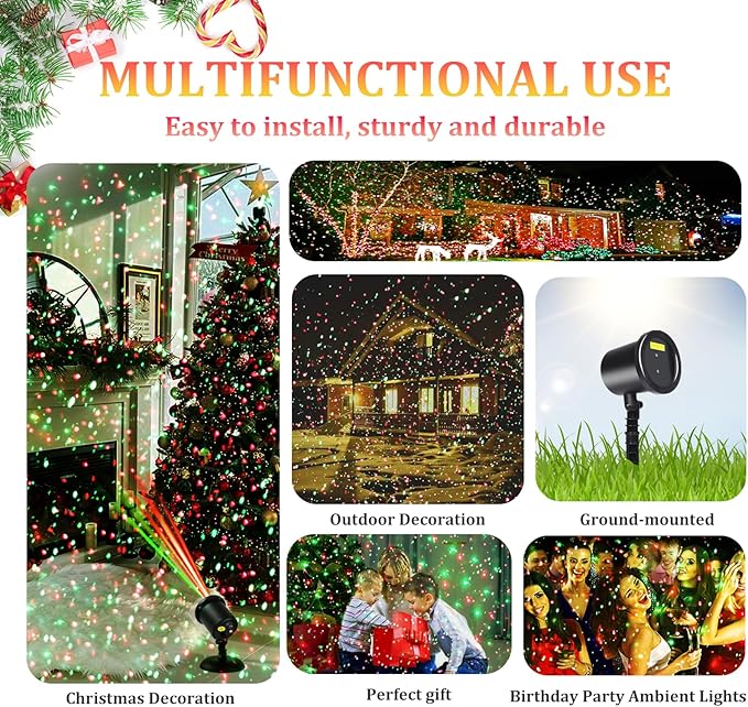 Christmas Laser Light Projector Outdoor, Red & Green Static Star Starry Laser Projector Lights, Christmas Decoration Light Laser Projector New Year Xmas Holiday Lighting Show for Front Yard House Wall