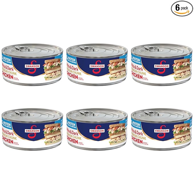 Swanson White and Dark Premium Chunk Canned Chicken Breast in Water, 9.75 OZ Can (Pack of 6)