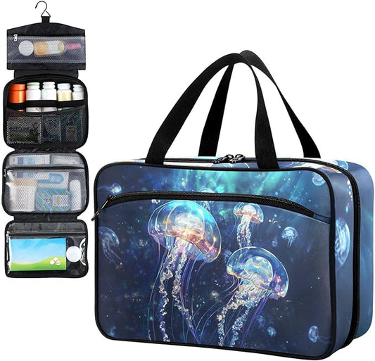Fustylead Fantastic Jellyfish in The Sea Travel Pill Bottle Organizer Large Home Storage Medication Bag with Zipper for Vitamins, First Aid, Fish Oil, Medical Supplies
