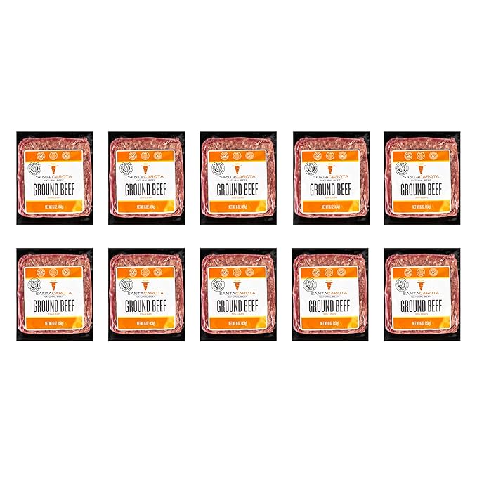 Santa Carota Grass Fed Ground Beef 70% Lean / 30% Fat, Carrot-Finished, Grass-Raised, Bulk Hamburger Meat | Perfect for Burgers, Family Pack Frozen Food (10-1lb packages)