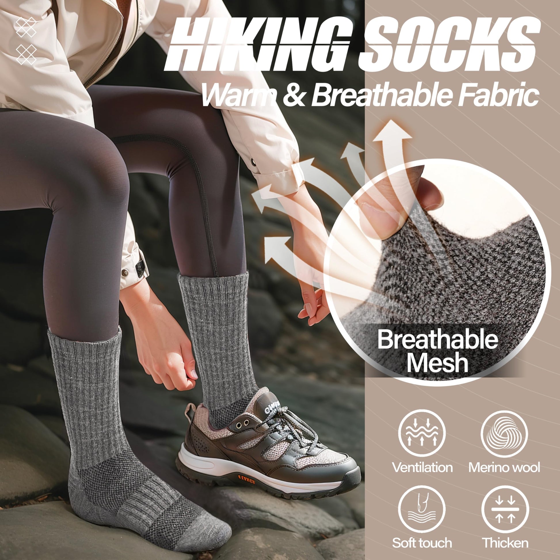 ANTSANG Merino Wool Hiking Socks, Maximum Breathability, for Men and Women