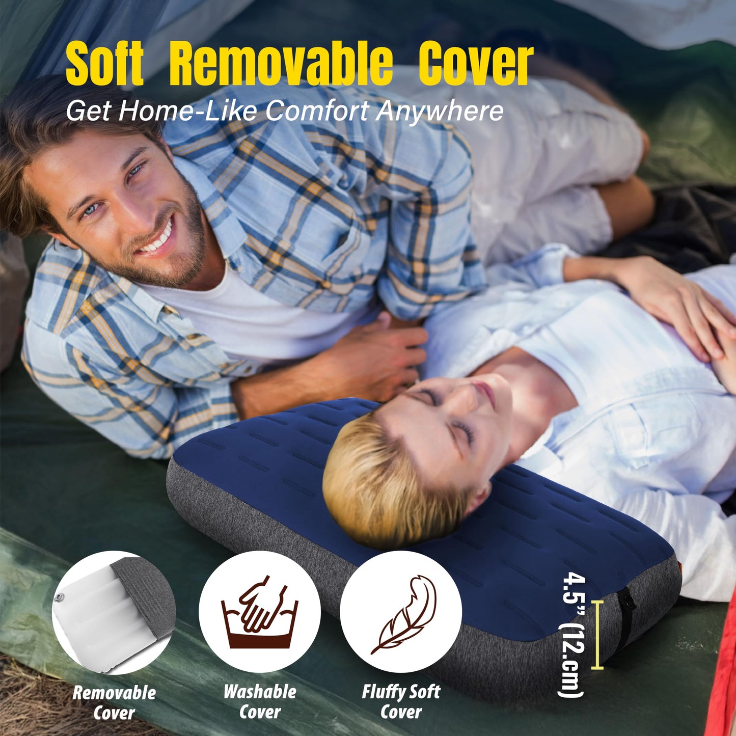 TREKOLOGY Camping Pillow - Large Inflatable (24"x15") for Home-Like Comfort, Portable & Ergonomic