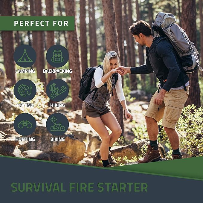 Ferro Rod Flint Fire Starter Kit with Handcrafted Wood Handle |5/16"- 3/8" Thick 12000-15000 Strikes |Survival Flint and Steel Rods with Multi-Tool Striker and Paracord Lanyard for Camping