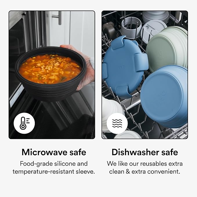 STOJO Collapsible Bowl 3 Set - Translucent Denim, 36oz - Reusable Silicone Bowl for Hot and Cold Food - Perfect for Travel, Meal Prep, To-Go Lunch, Camping & Hiking - Microwave & Dishwasher Safe