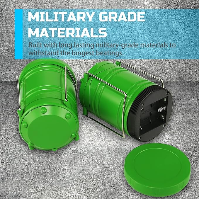 Lichamp 4 Pack LED Camping Lanterns, Collapsible Flameless Candles Tea Lights, Portable Battery Powered Camping Lights Emergency Supplies Kit, Green