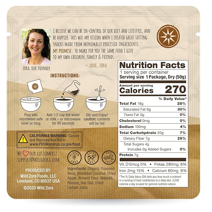Wild Zora Instant Grain-Free Hot Cereal - Tasty Paleo Friendly Cereals, Instant Hot Meal, Breakfast to Go, Oatmeal Substitute, No Added Sugar, Grain, Dairy, or Soy, Gluten Free, Original Flavor, 5-pack