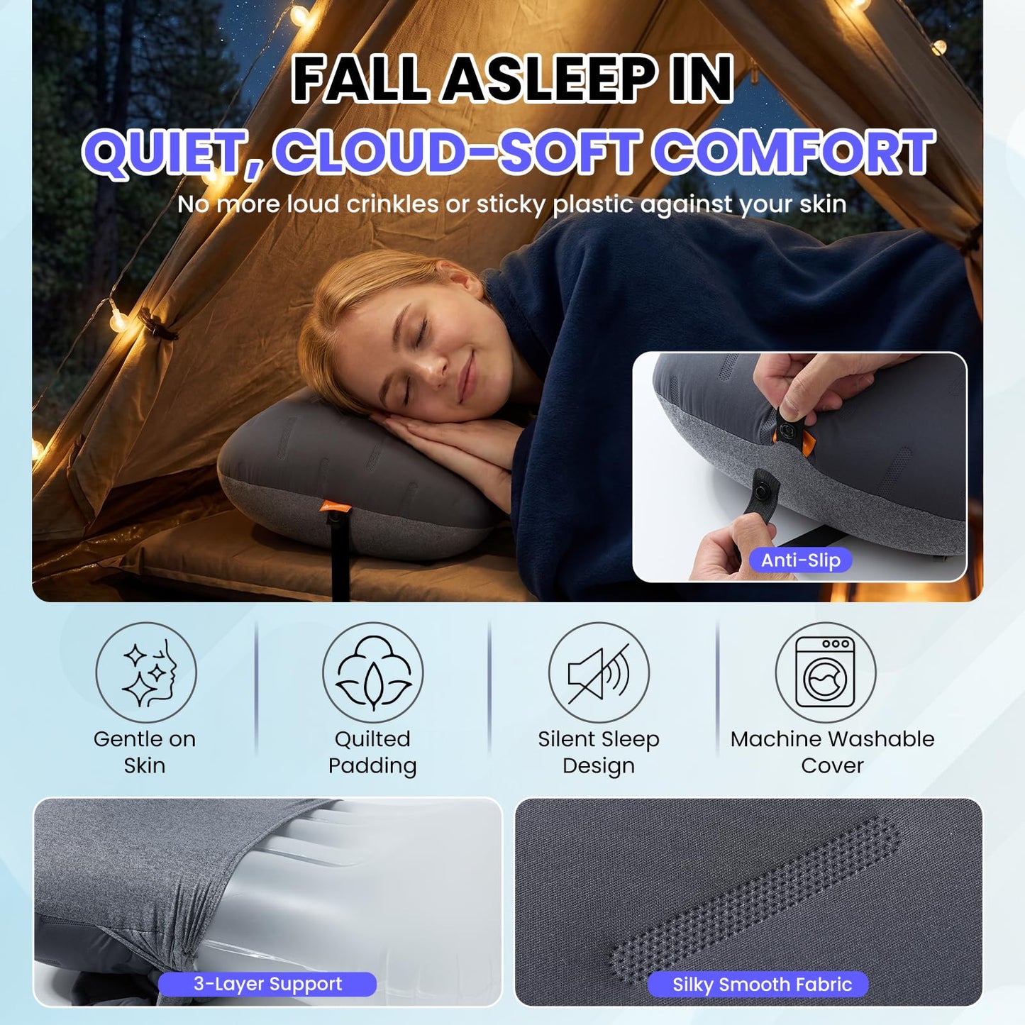 Inflatable Camping Pillow - Ultralight Compact Air Pillow for Travel, Backpacking & Hiking