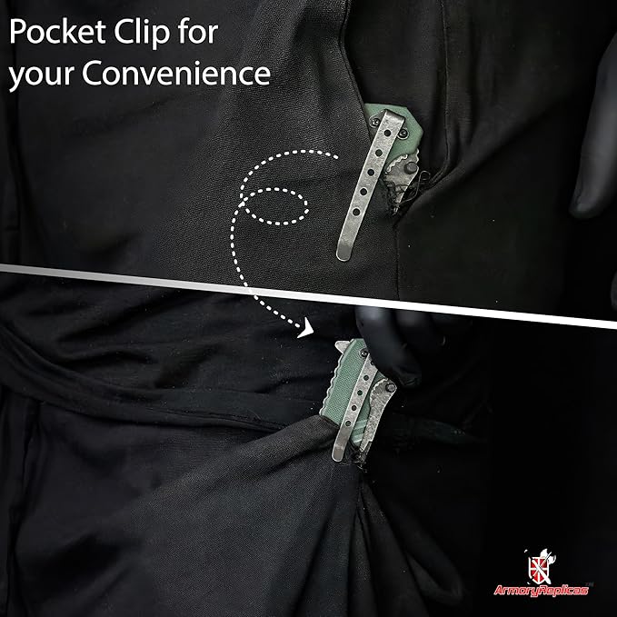 Armory Replicas??Spring Assisted Tanto Folding Knife ??3CR13 Steel Blade with Partial Serration, G10 Handle, Stonewash Finish, Liner Lock & Pocket Clip