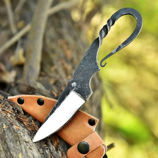 Custom Handmade Carbon Steel Blade Hunting Knife with Leather Sheath - Ideal for Skinning, Outdoor Camping, Hiking - EDC Fixed Blade Bushcraft Knives with Vikings Handle. (Viking Knives)