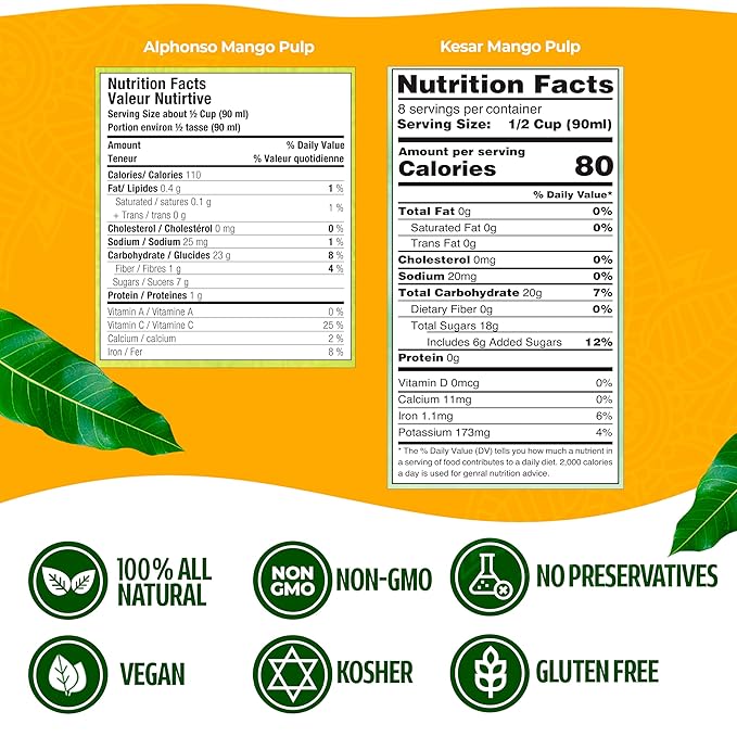 Ashoka Canned Mango Pulp, Premium Alphonso Mango Extract - Sweetened, Great for Making Shakes, Smoothies, Salads, and Baking, Kosher Certified, 30 Ounce (Pack of 3)