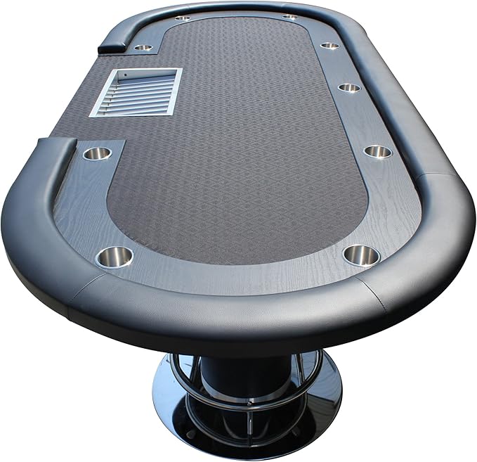 Poker Table 96 inches for 10 Players Casino Texas Holdem Games Oval Black Speed Cloth with Racetrack, Cup Holders, Chip Tray