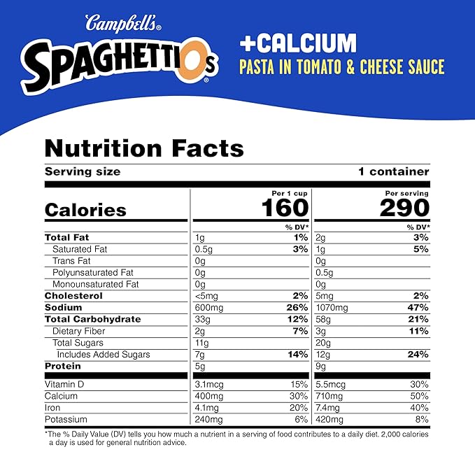 Campbell's SpaghettiOs Canned Pasta, Plus Calcium, 15.8 oz. Can