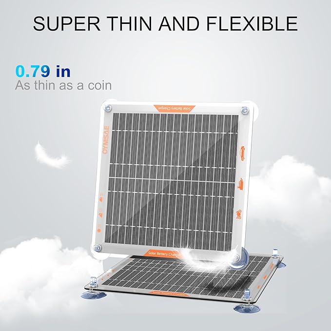 OYMSAE White 5W 12V Solar Car Battery Charger Portable Waterproof Solar Power Battery Charger & maintainer with Trickle Cigarette Lighter Plug & Alligator Clip