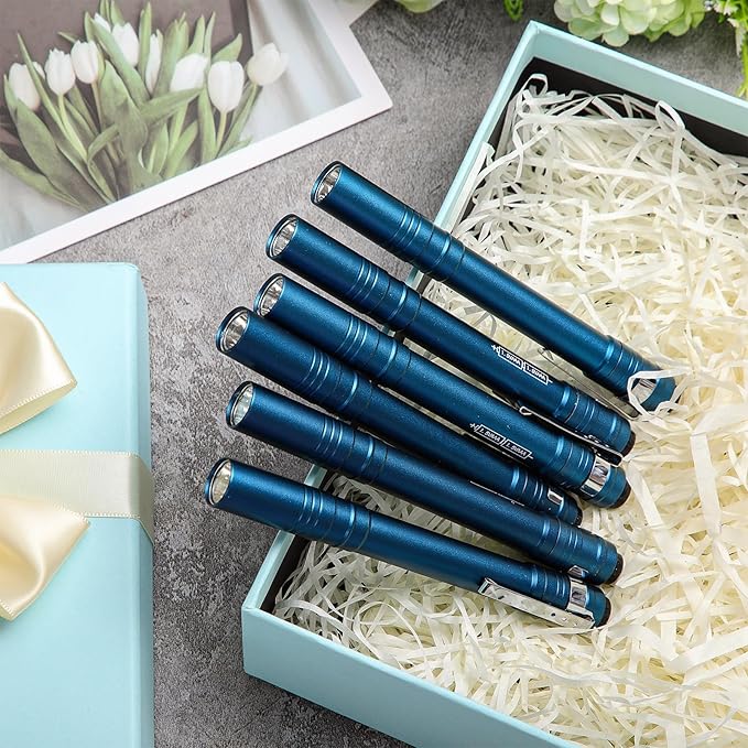 24 Pack Mini Pen Flashlights Bulk LED Pen Lights Aluminum Pocket Flashlights with Clips Small Handheld Torches Gifts for Camping Hiking Emergency Outdoor (Navy Blue)