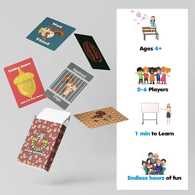 nut nut Squirrel! Even Nuttier - Try to Tame Those Silly Squirrels in This Nuttier Version of Nut Nut Squirrel! an exciting, Strategic Card Game That The Entire Family Will Enjoy! from PBN'J Games