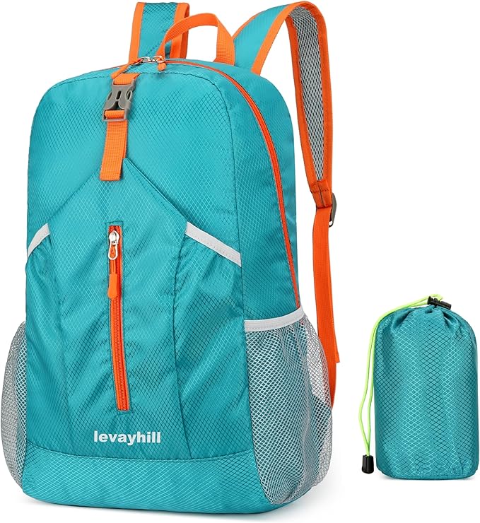 25L Foldable Hiking Backpack Lightweight Packable Basic-Daypack Collapsible Bag Water-Resistant Travel Men Women Camping Cycling Outdoor (Lake Blue)