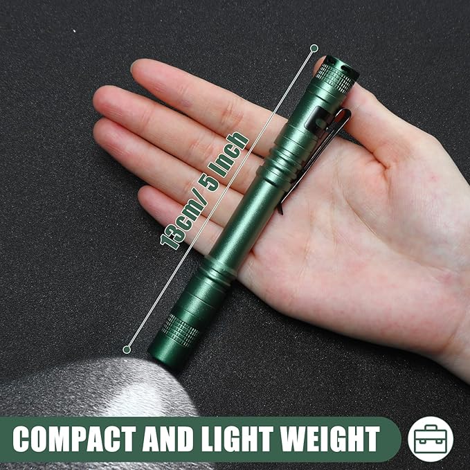 Hortsun 10 Pcs Mini Flashlight Bulk LED Pen with Pocket Small Flashlight with Clip for Outdoor Father's Day Gift for Men(5.12 Inch,Black, Brown, Green)