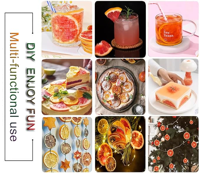 AFKCCPD Dried Grapefruit Slices, 7oz/200g Dehydrated fruit for cocktails Garnishes for Drinks, Natural No sugar added Dried Citrus Slices -Candle/Soap/Vase Fillers/Christmas Garland Indoor