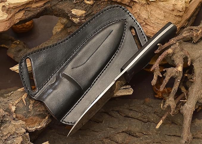 Hunting Knife 1075 Carbon Steel and Micarta Handle - Fixed Blade Made Camping Knives - Bushcraft Knife - Survival Knives with Leather Sheath