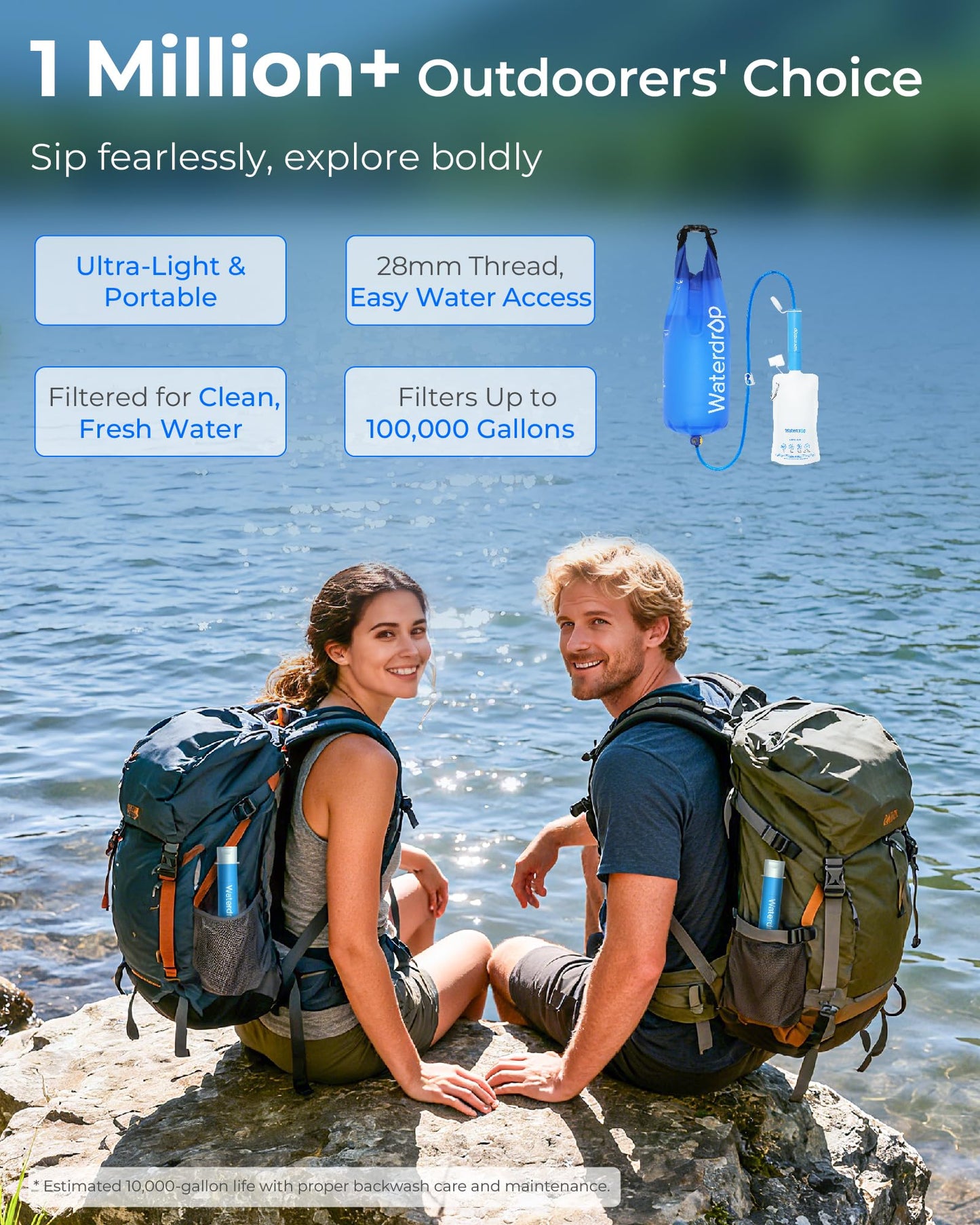 Waterdrop Gravity Water Filter Straw, Camping Water Filter, 0.1 Micron